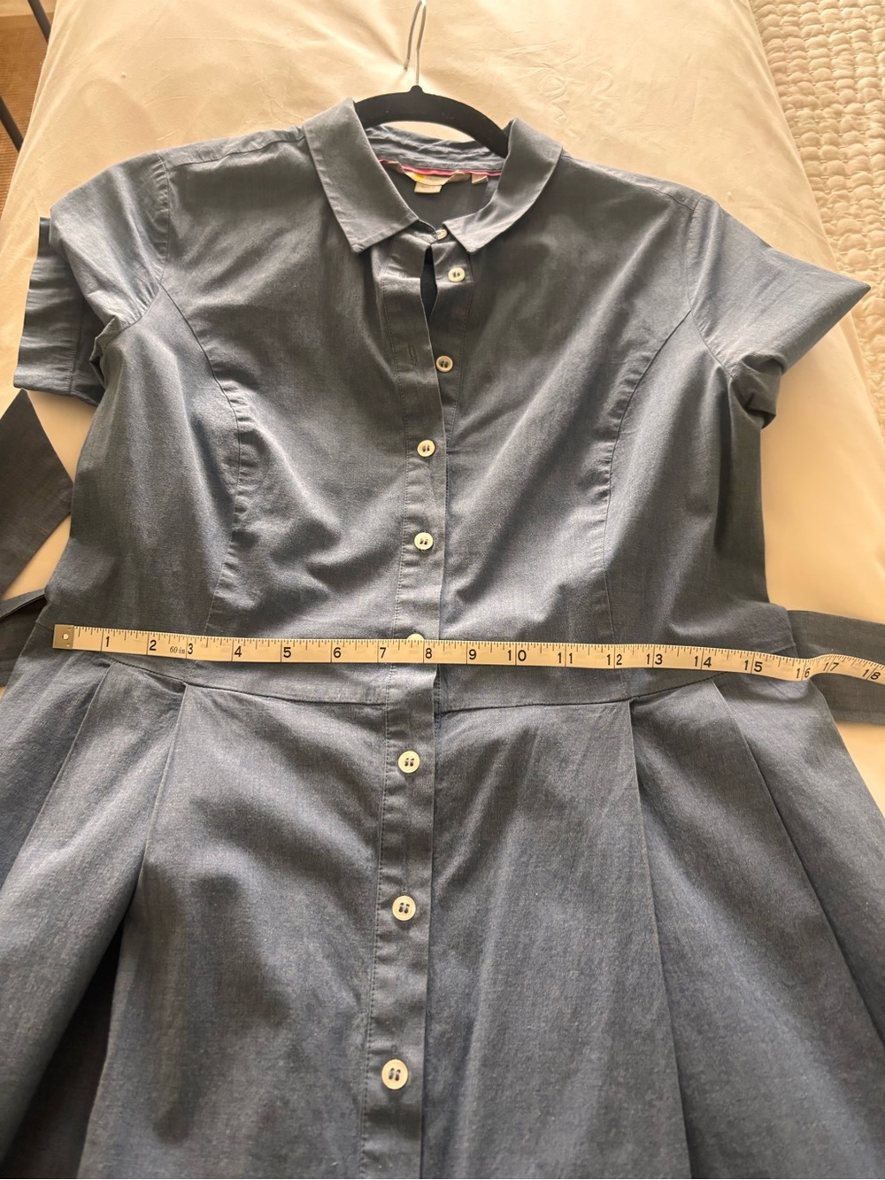 Boden Blue Button-Front Midi Shirt Dress with Waist Tie ANASTASIA DRESS 8 - Picture 5 of 6